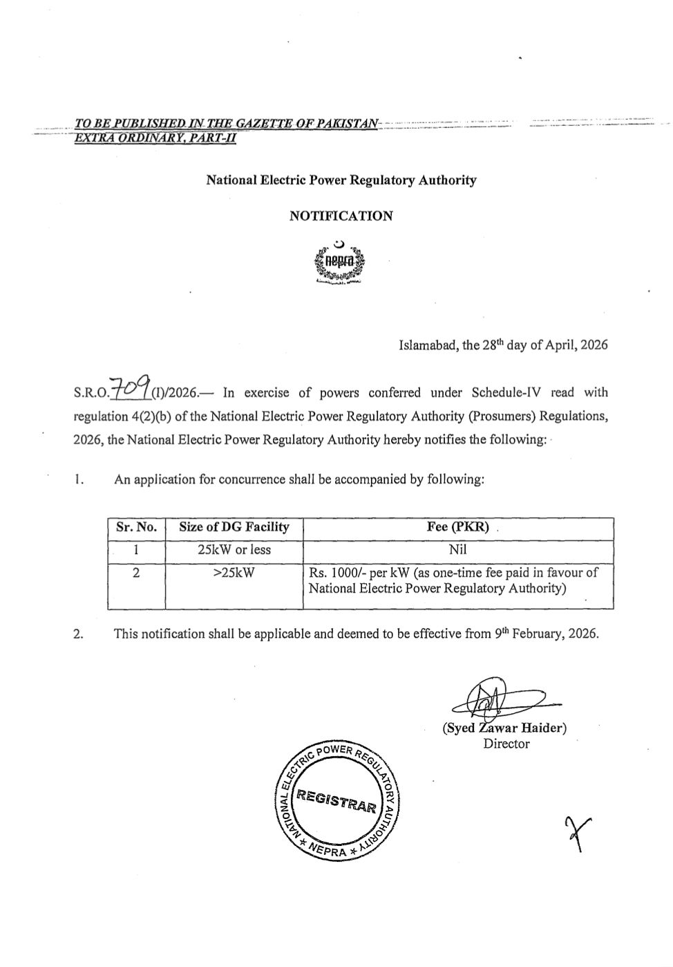 NEPRA NOTIFICATION ON SOLAR LICENSING